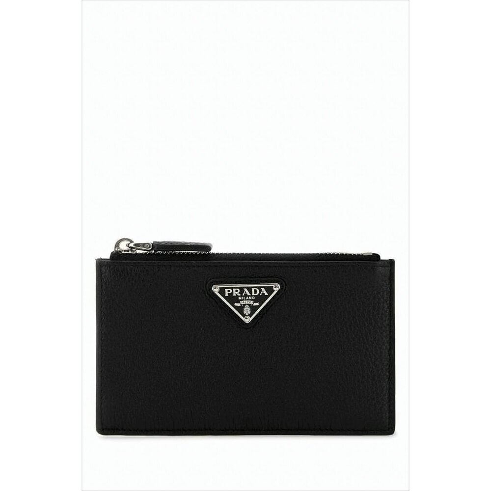 PRADA Textured Calf Leather Card Wallet with Zippered Closure